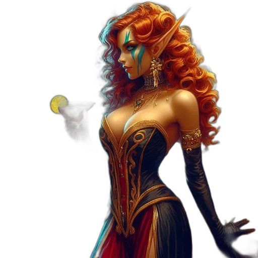 dress, fantasy art, concept art, comic book art, pixel art, golden, woman, fiery transparent PNG cut-out
