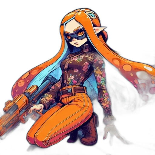 weapon, jacket, dress, concept art, watercolor, cyberpunk, comic book art, neon transparent PNG cut-out