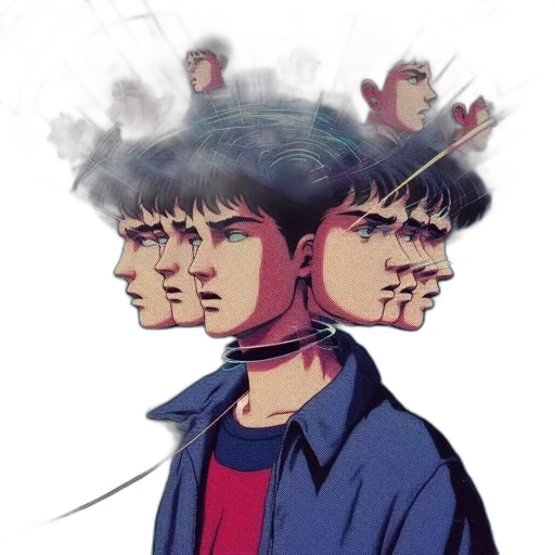 mask, face, jacket, robot, anime, concept art, vaporwave, comic book art transparent PNG cut-out