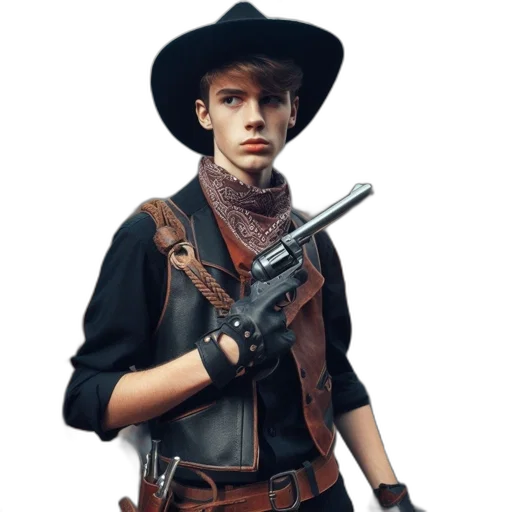 weapon, staff, hat, jacket, concept art, photorealistic, comic book art, fantasy art transparent PNG cut-out