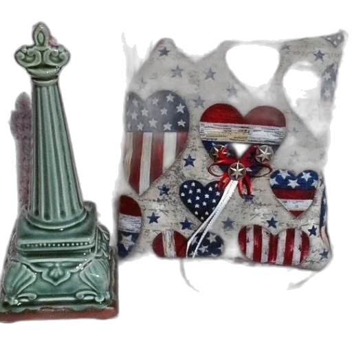 patriotic-themed, pillow, stars, stripes, next, green, ceramic, statue transparent PNG cut-out