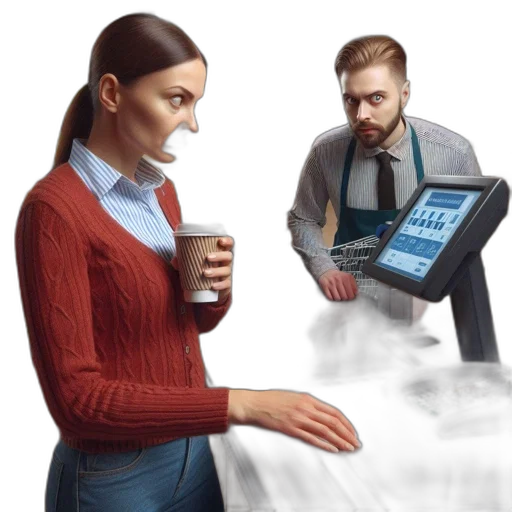staff, concept art, fog, woman, red, cardigan, blue, shirt transparent PNG cut-out