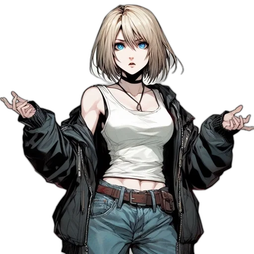 jacket, staff, weapon, animal, pixel art, concept art, anime, cyberpunk transparent PNG cut-out