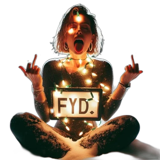 cyberpunk, neon lights, individual, donning, dark, outfit, raises, arms transparent PNG cut-out