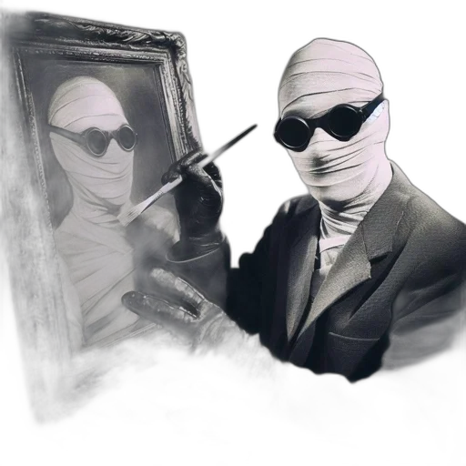 mask, face, jacket, staff, concept art, photorealistic, comic book art, oil painting transparent PNG cut-out