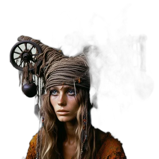 hat, hair, staff, mask, fantasy art, concept art, photorealistic, 3d render transparent PNG cut-out