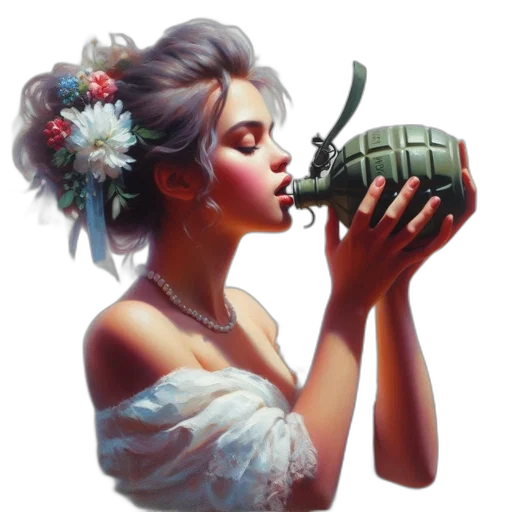 weapon, dress, bottle, robot, fantasy art, concept art, photorealistic, oil painting transparent PNG cut-out