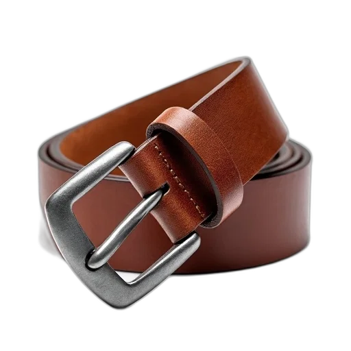 jewelry, 3d render, brown, leather, belt, silver, buckle, displayed transparent PNG cut-out