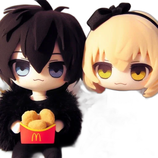food, 3d render, anime, concept art, monochrome, two, characters, manga transparent PNG cut-out