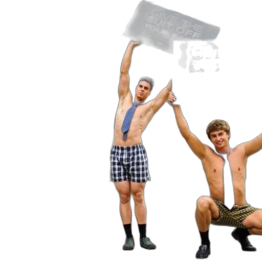 concept art, 3d render, three, men, boxers, ties, hold, signs transparent PNG cut-out
