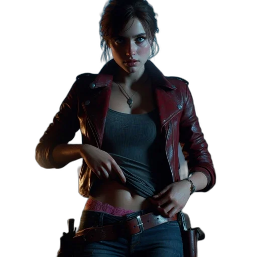 jacket, weapon, concept art, cyberpunk, 3d render, photorealistic, focused, woman transparent PNG cut-out