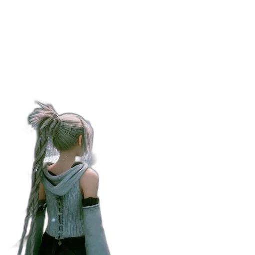 dress, weapon, mask, hair, 3d render, concept art, anime, vaporwave transparent PNG cut-out