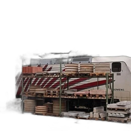 furniture, building, 3d render, photorealistic, concept art, earth tones, train, word transparent PNG cut-out
