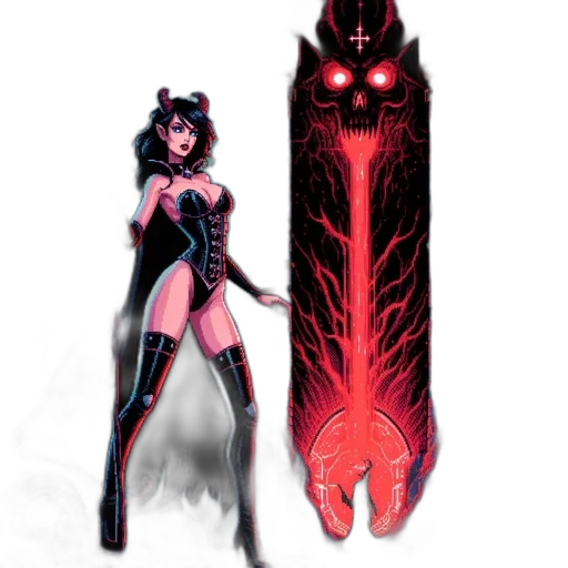 sword, concept art, fantasy art, pixel art, comic book art, neon lights, dark, red transparent PNG cut-out