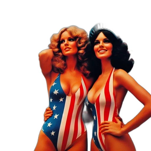 dress, comic book art, two, women, patriotic, outfits, pose, front transparent PNG cut-out