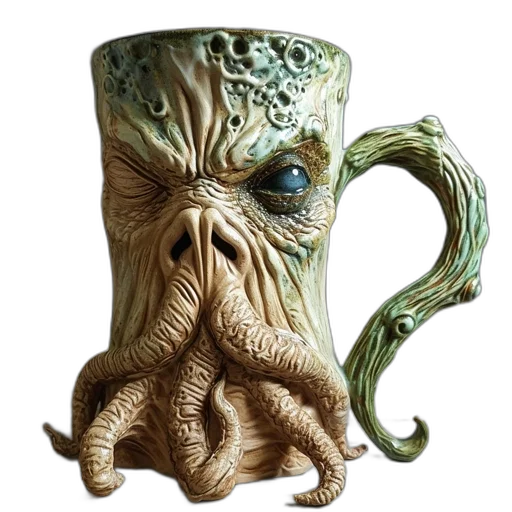 creature, fantasy art, 3d render, photorealistic, concept art, ceramic, clay, mug transparent PNG cut-out