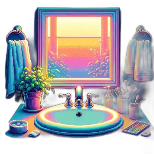 jacket, furniture, jewelry, vaporwave, concept art, pixel art, sunset, neon lights transparent PNG cut-out