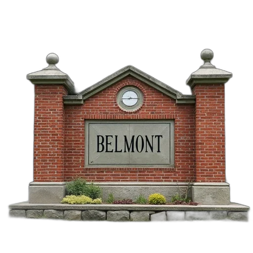 building, brick, monument, sign, reads, belmont, front, some transparent PNG cut-out
