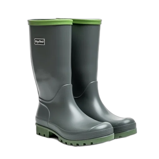 pair, grey, rubber, boots, green, trim, brand, name transparent PNG cut-out