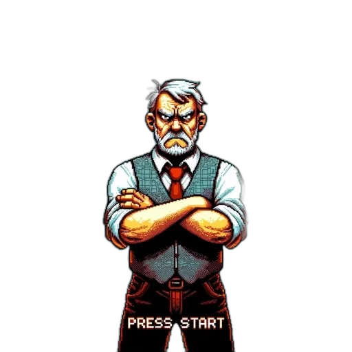 staff, robot, pixel art, comic book art, cyberpunk, cartoon, red, game transparent PNG cut-out
