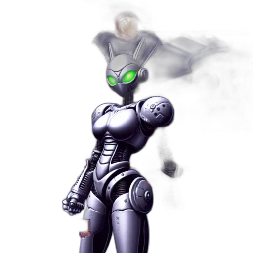 robot, weapon, staff, concept art, 3d render, pixel art, comic book art, outer space transparent PNG cut-out