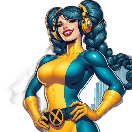 comic book art, concept art, cartoon, fantasy art, female, superhero, blue, hair transparent PNG cut-out