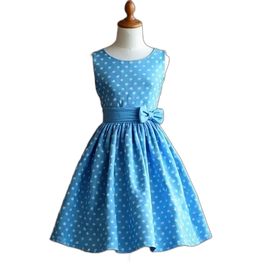 dress, 3d render, blue, polka, dot, pattern, bow, waist transparent PNG cut-out