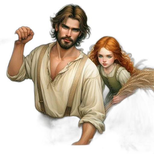 fantasy art, concept art, photorealistic, snow, underwater, man, scythe, red-haired transparent PNG cut-out