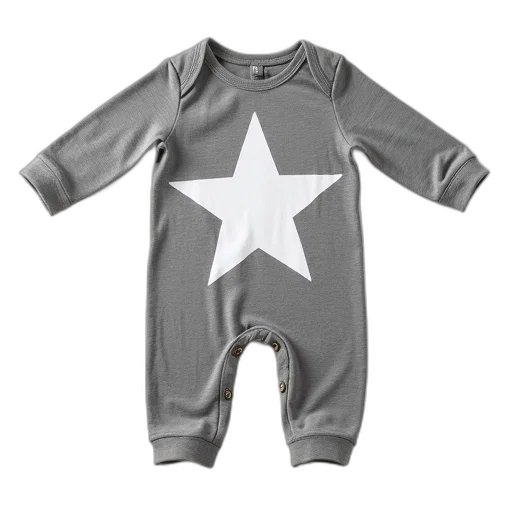 grey, onesie, star, design, front, small, white, tag transparent PNG cut-out