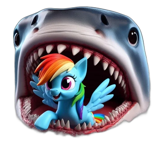 creature, 3d render, concept art, underwater, rainbow, dash-like, pony, caught transparent PNG cut-out