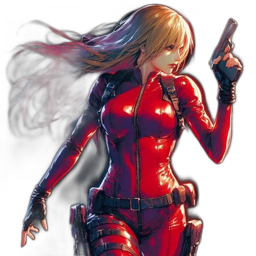 comic book art, concept art, cyberpunk, fantasy art, red, female, character, form-fitting transparent PNG cut-out