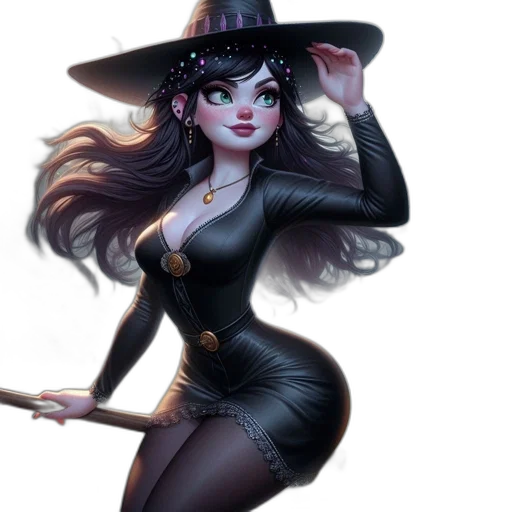 fantasy art, concept art, comic book art, cartoon, dark, young, witch, dressed transparent PNG cut-out