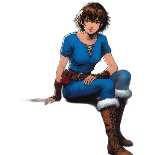 weapon, concept art, comic book art, fantasy art, watercolor, blue, young, woman transparent PNG cut-out