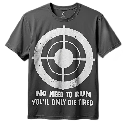 weapon, grey, t-shirt, white, target, symbol, center, text transparent PNG cut-out