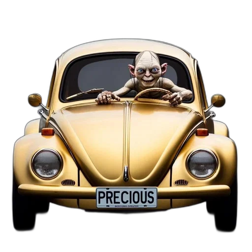 car, creature, concept art, photorealistic, gollum, like, character, sits transparent PNG cut-out