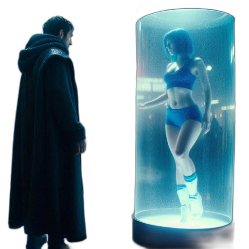concept art, cyberpunk, 3d render, comic book art, underwater, outer space, blue, man transparent PNG cut-out