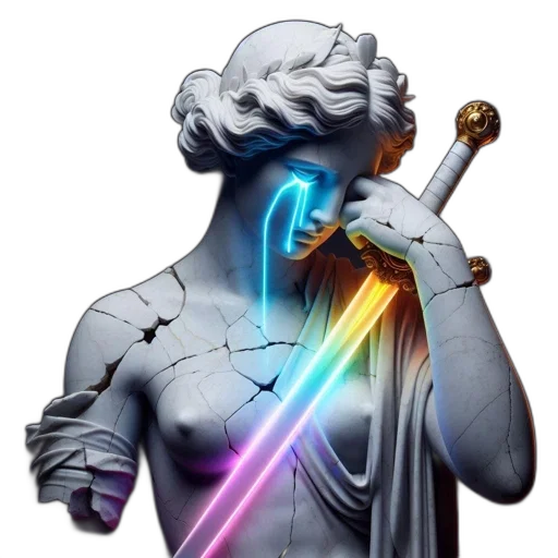 sword, jewelry, staff, robot, vaporwave, cyberpunk, concept art, neon lights transparent PNG cut-out