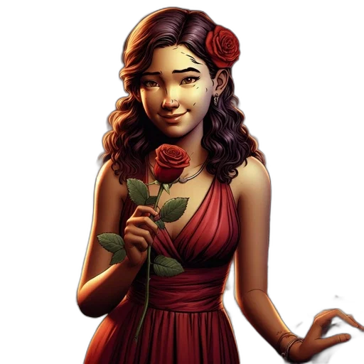 dress, staff, fantasy art, concept art, pixel art, comic book art, red, young transparent PNG cut-out