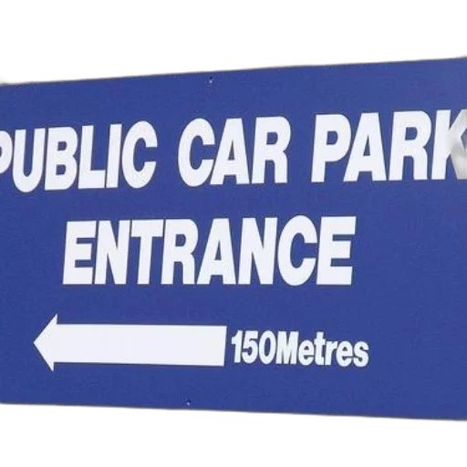 blue, sign, white, text, indicating, direction, public, car transparent PNG cut-out