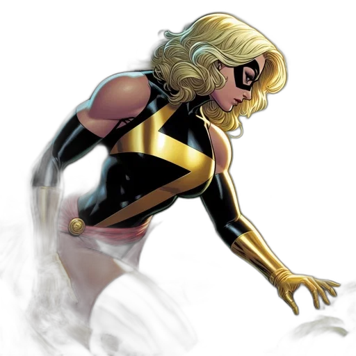 comic book art, concept art, cartoon, golden, female, superhero, dynamic, crouching transparent PNG cut-out