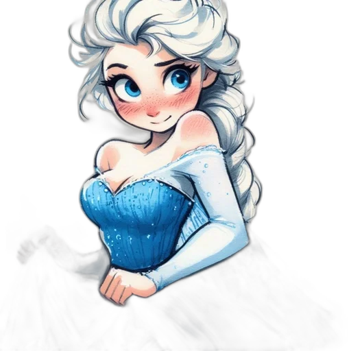 dress, crown, watercolor, fantasy art, pixel art, cartoon, snow, blue transparent PNG cut-out