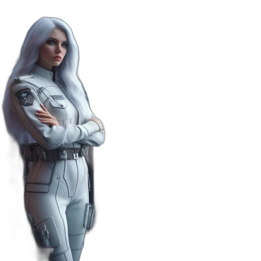 robot, jacket, concept art, 3d render, fantasy art, comic book art, outer space, woman transparent PNG cut-out