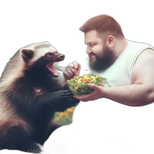 food, animal, creature, concept art, photorealistic, man, beard, sits transparent PNG cut-out