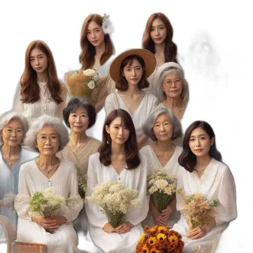 photorealistic, oil painting, concept art, group, diverse-aged, women, gather, waterbody transparent PNG cut-out