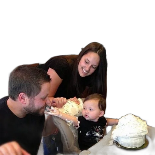 man, woman, kiss, baby, hand, while, eating, cake transparent PNG cut-out