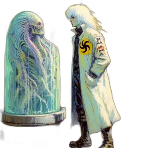 jacket, robot, concept art, cyberpunk, comic book art, vaporwave, outer space, underwater transparent PNG cut-out