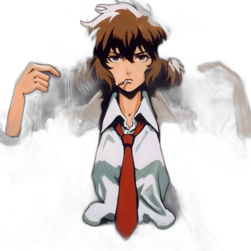 jacket, staff, creature, face, anime, concept art, pixel art, cartoon transparent PNG cut-out
