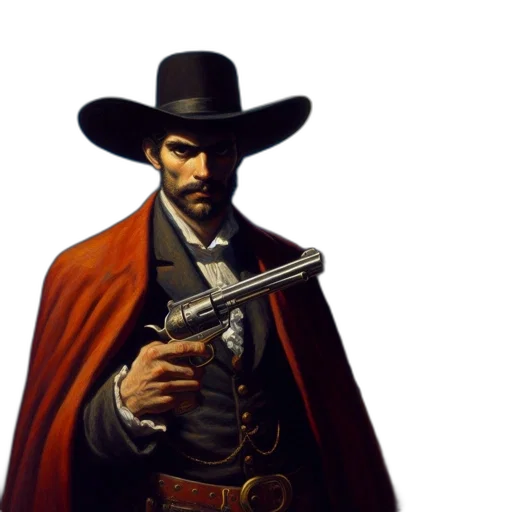 weapon, staff, hat, jacket, concept art, comic book art, photorealistic, pixel art transparent PNG cut-out