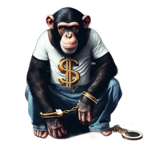 jewelry, animal, concept art, comic book art, cartoon, photorealistic, chimpanzee, wears transparent PNG cut-out