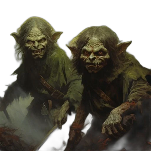 concept art, fantasy art, photorealistic, fog, forest, green, three, goblin-like transparent PNG cut-out